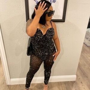 Sparkly Black Jumpsuit with Wide-Leg Silhouette